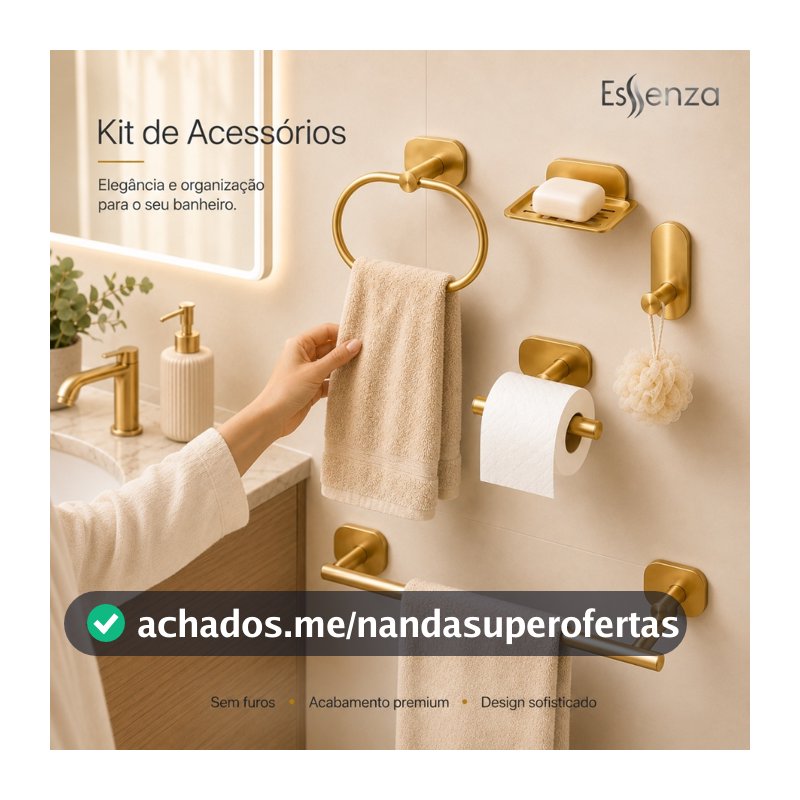 Kit Acessórios Banheiro 5 Pçs Adesivo Sem Furo Porta Toalha Papeleira Saboneteira Essenza