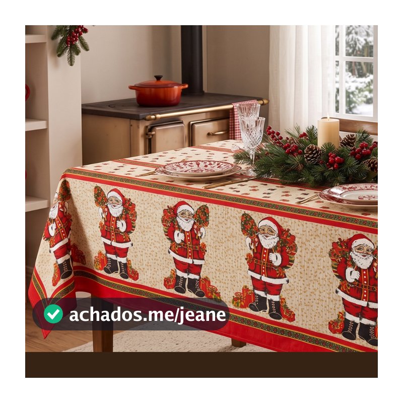 Toalha de Mesa Natal Retangular 6 lugares 145x205cm Algodão Poliester