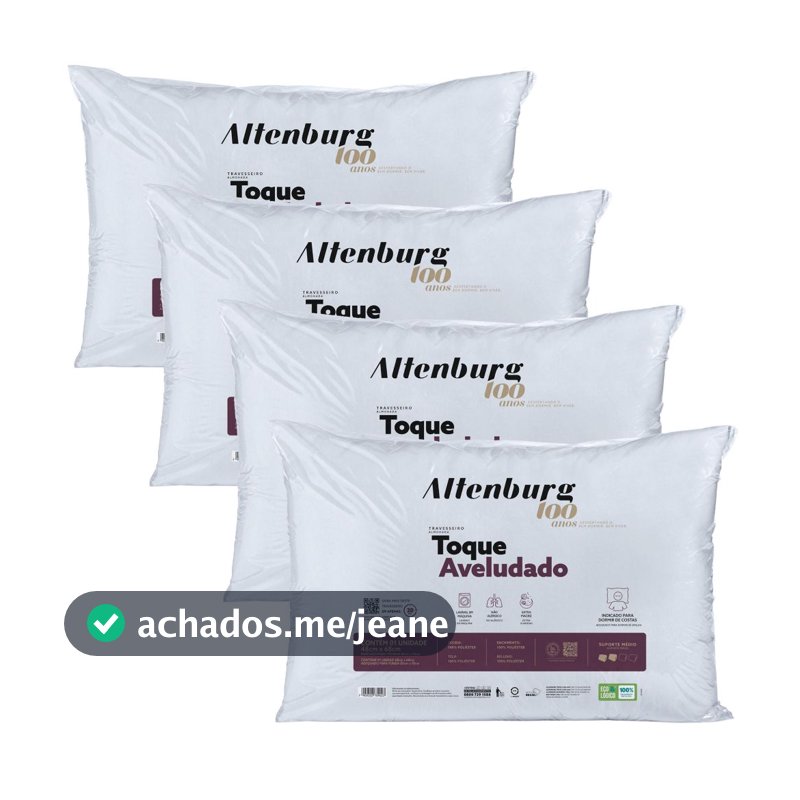 Kit 4 Travesseiro Altenburg Toque Aveludado Suporte Médio Antialérgico Macio Lavável