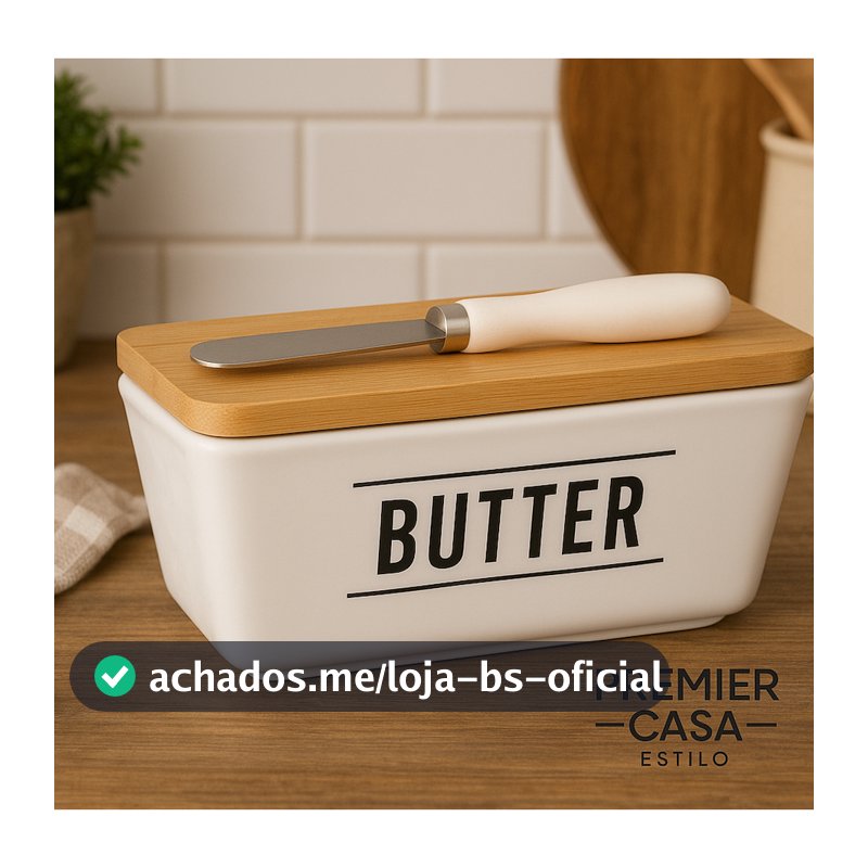 Mantegueira Manhattan Branca com Tampa e Faca em Porcelana/Bambu 15x8,5x7cm 400ml - Hauskraft