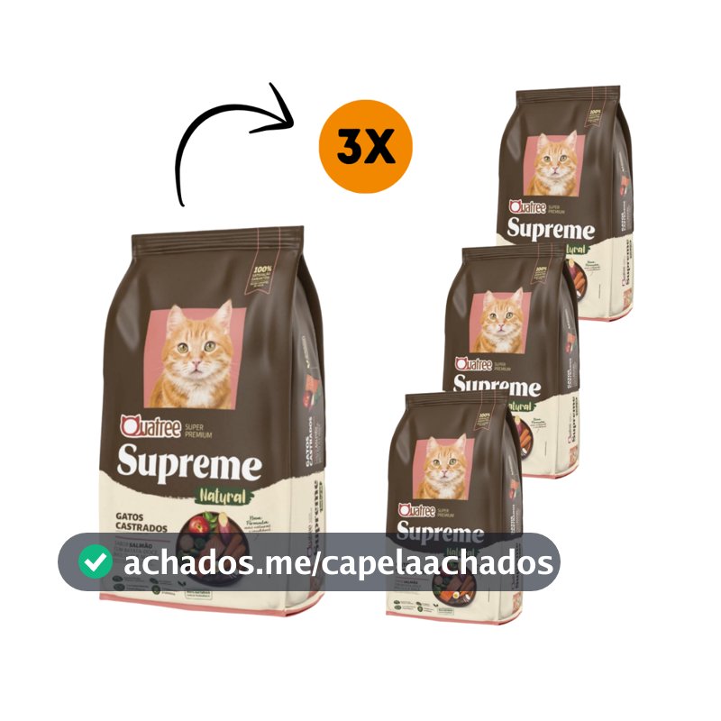 3Kg Ração Seca Quatree Supreme Gato Castrado Salmão
