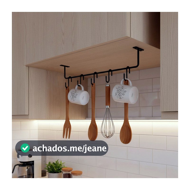 Kit Barra Multiuso Cozinha Suspensa Para Parede + 5 Ganchos