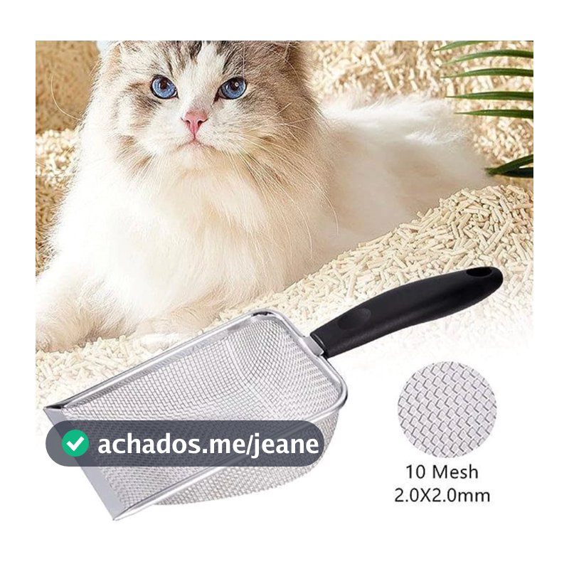 Pá Peneira de Areia Coletora Higiênica Pet Gato Cachorro Lagarto Aço Inox - Caixa de Areia