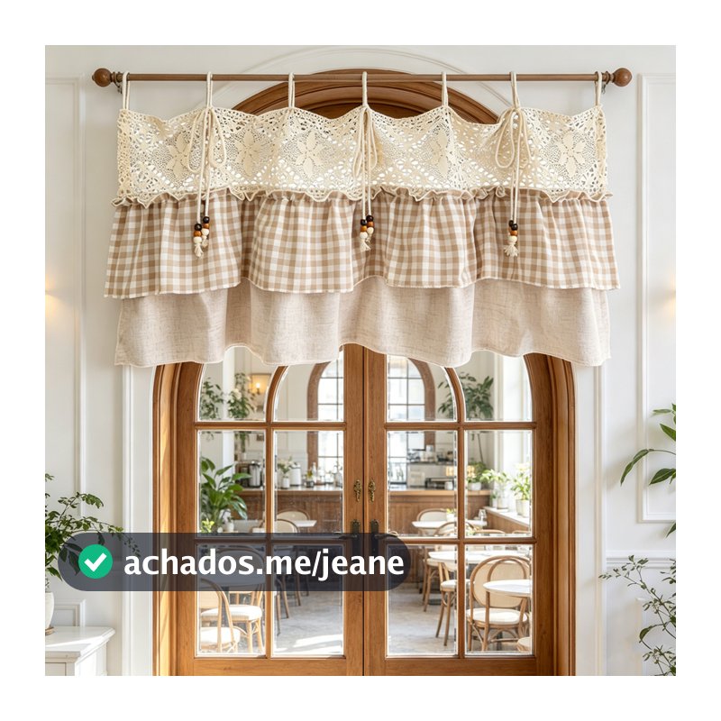 Farmhouse Cottage Cortina Curta Semitransparente Com Babados Em Camadas Design Superior Para Café Cozinha Valance Shabby