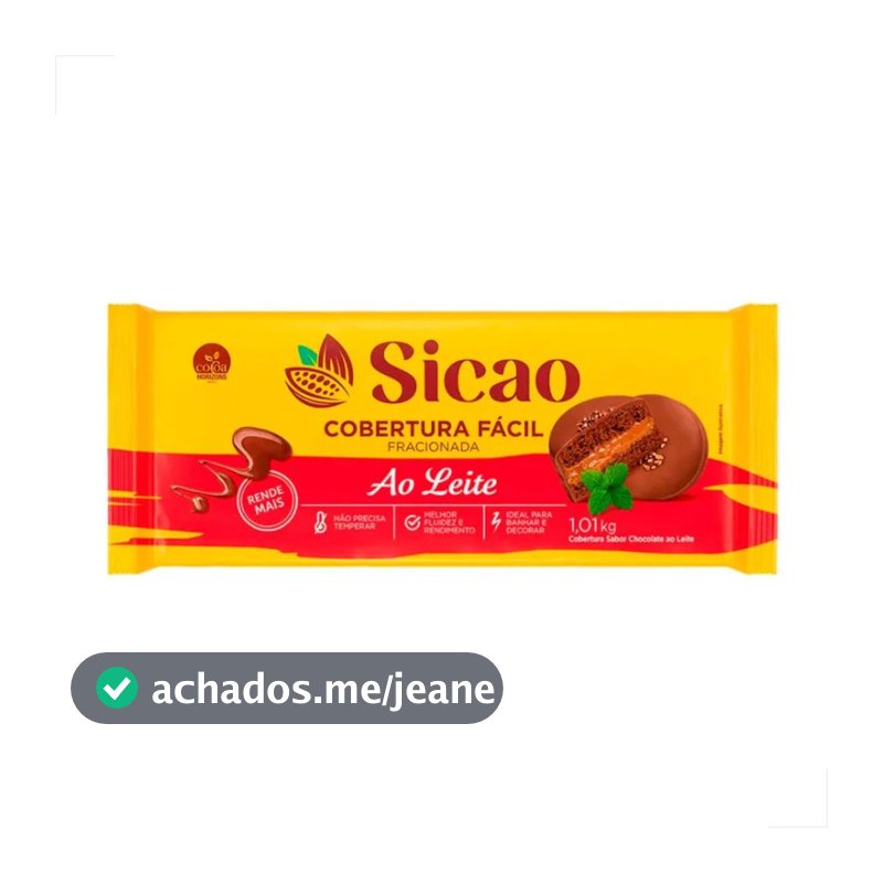 Cobertura Fácil Fracionada Ao Leite Barra 1,01kg Sicao