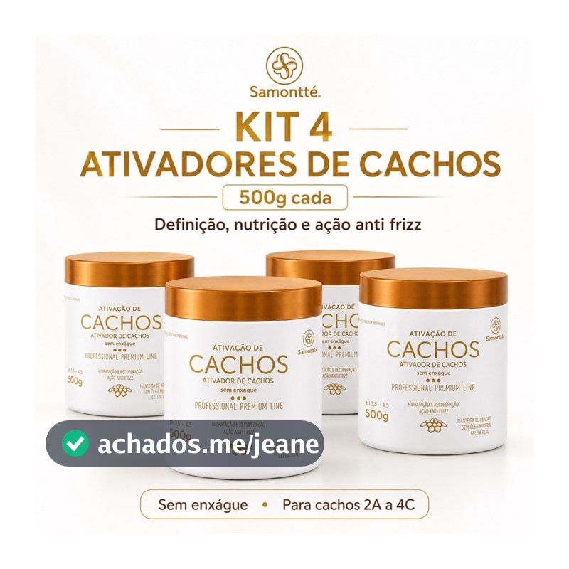 Kit 4 Ativadores de Cachos S’amontté 500g Sem Enxágue Finalizador Anti Frizz Definição 2A a 4C