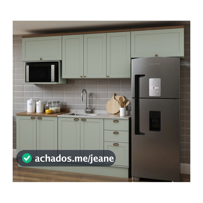 Cozinha Completa 9Pts 3Gavs s/Tpo Iluminata Verde Mint/Ebano