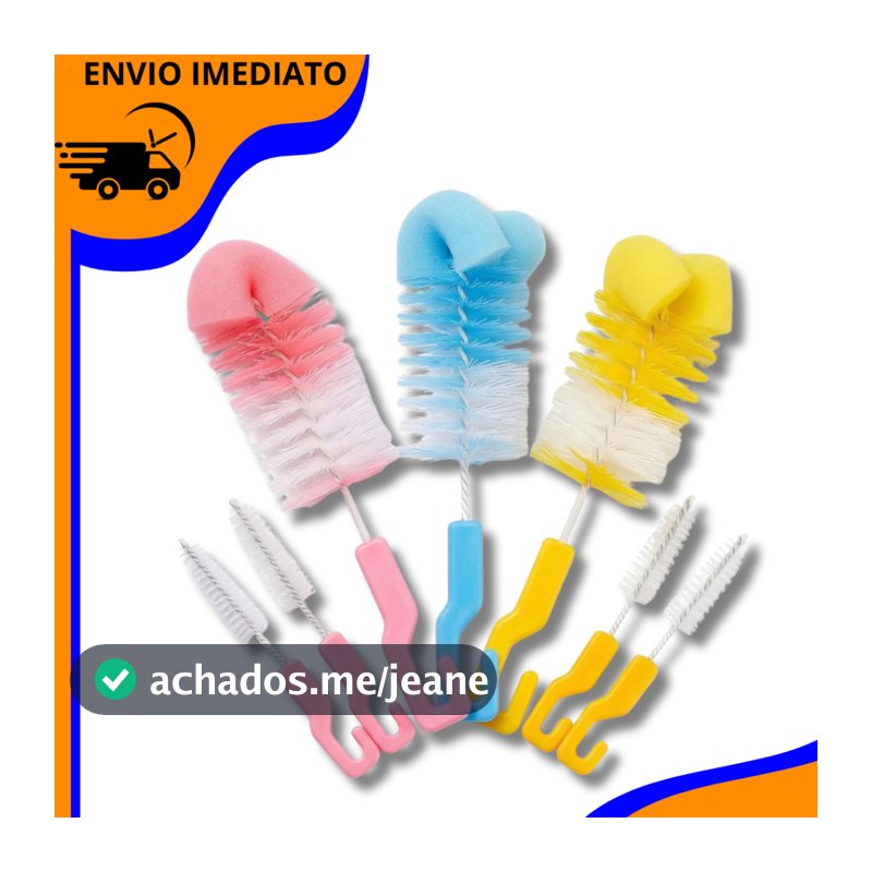 Escova Para Lavar Mamadeira E Bico Com Esponja Buba Azul Rosa Bebê garrafas térmicas multiuso