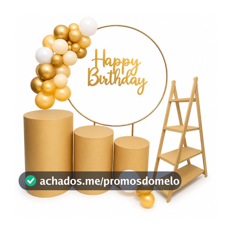 Kit decoração de festa acompanha trio cilindro, arco e escada de chão