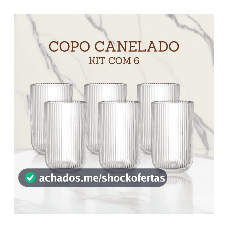 Jogo De Copos 6 Peças De Vidro Cameratta Canelado 420ml Suco Agua