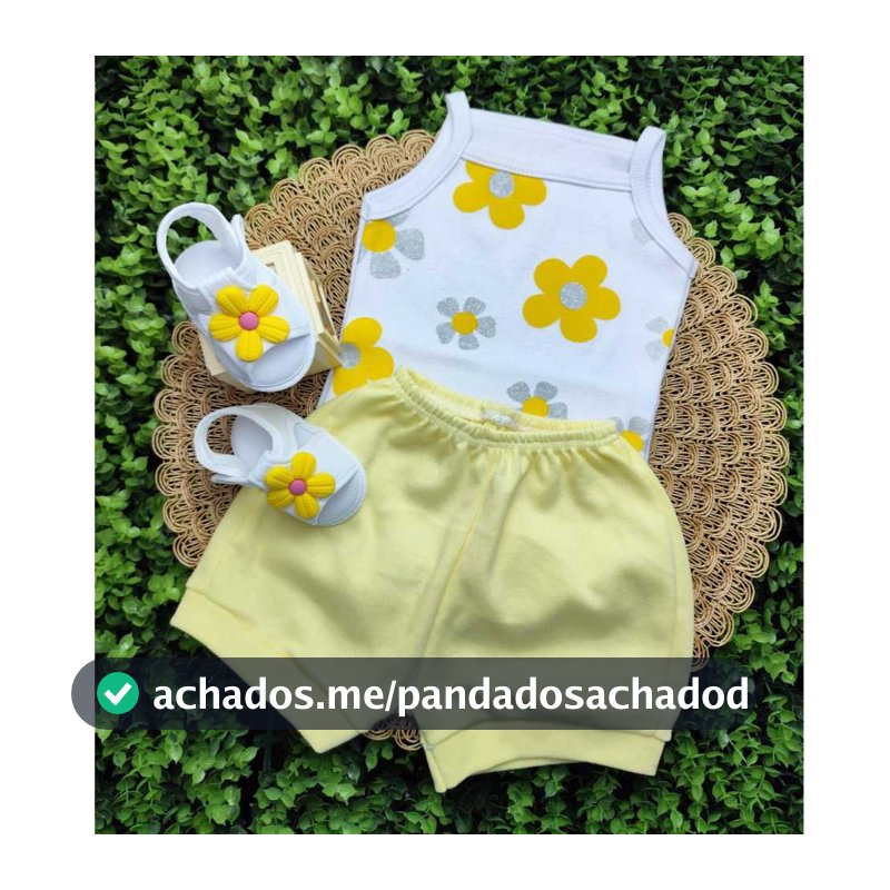 Conjunto Sandália Com Body Flor E Short Bebe Menina Mesversário Estampado Verão 100% Suedine