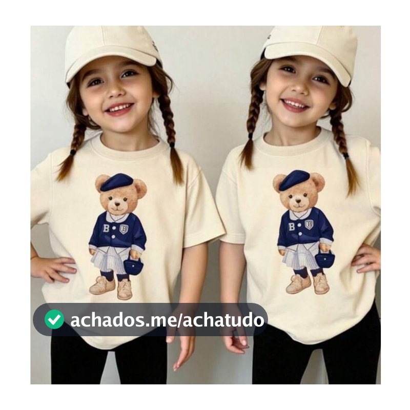 Camisa Infantil Estampa Kids Urso Estilosa Algodão Vintage Blusinha Meninas Várias Cores Bear