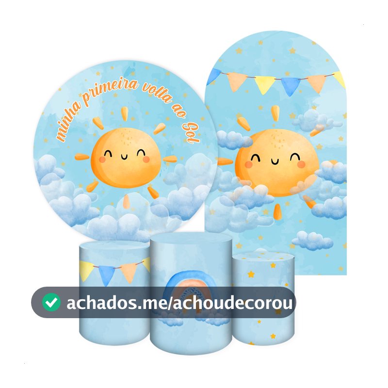 Capas Painéis de Festa Sublimados Vários Modelos Tema Solzinho Primeira Volta ao Sol Painel Redondo Kit Completo