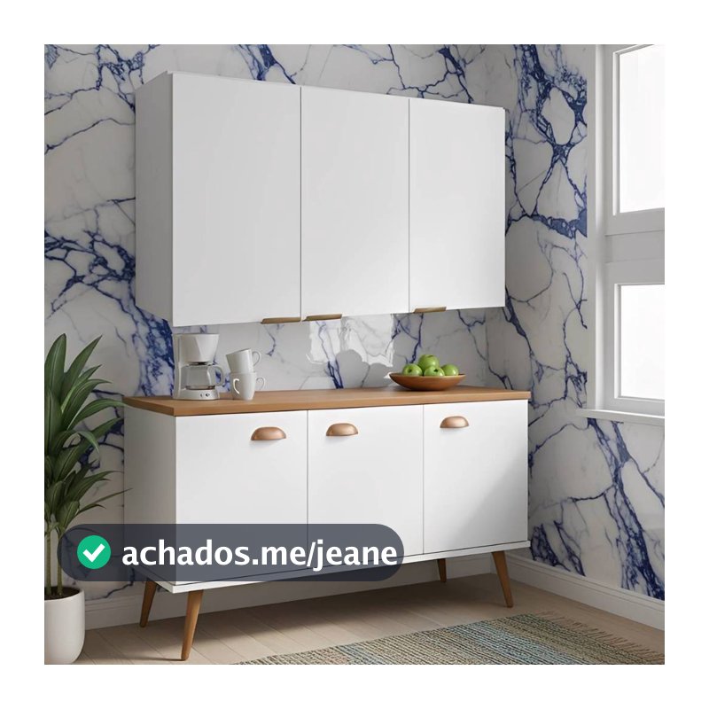 Conjunto Completo Cozinha Balcão Industrial 90cm com Armário Suspenso 3 Portas