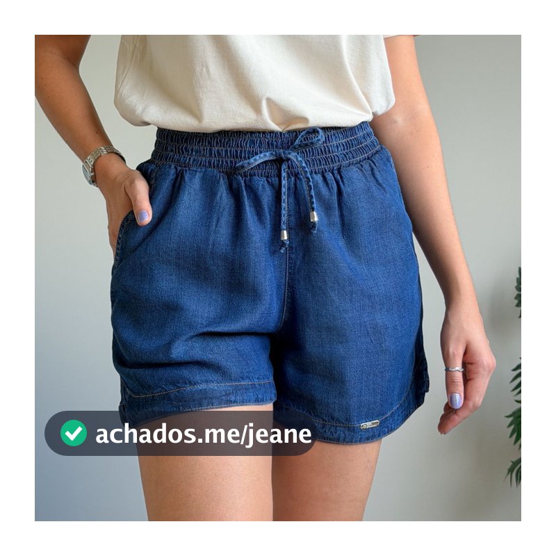 Short jeans molinho liocel feminino boxer cintura alta com elástico e bolso