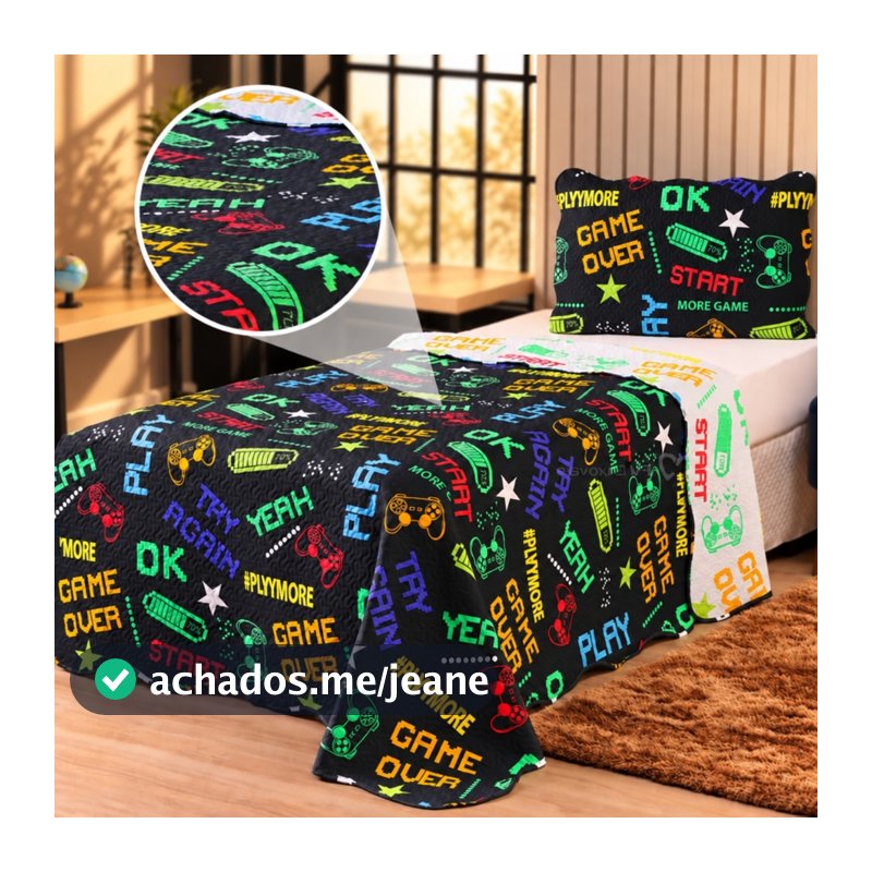 Kit Colcha Solteiro Cobre leito Infantil Dupla Face 2 Peças Roupa de Cama Estampado Menino Menina