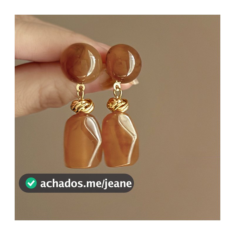 Brincos Elegantes Femininos em Resina Marrom/Bege com Formato Irregular Retrô - Acessórios Vintage para Look Clássico