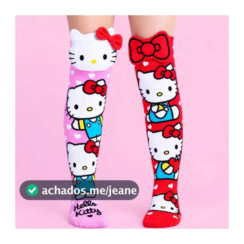 Meia Infantil Hello Kitty 3D Cano Alto Meia Maluca