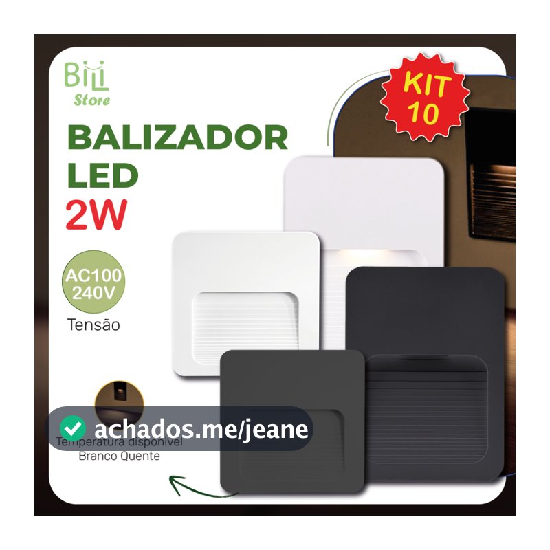 Kit 10 Balizador Led Externo IP65 Super Led 2w Luz Quente Padrão Escada Parede Sobrepor Bivolt