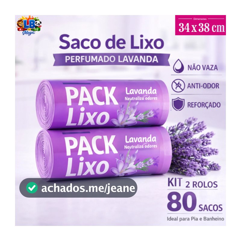 Saco de Lixo Perfumado Lavanda | Kit 2 com 80 Sacos | Para Pia  Banheiro  34x38cm Neutraliza Odores