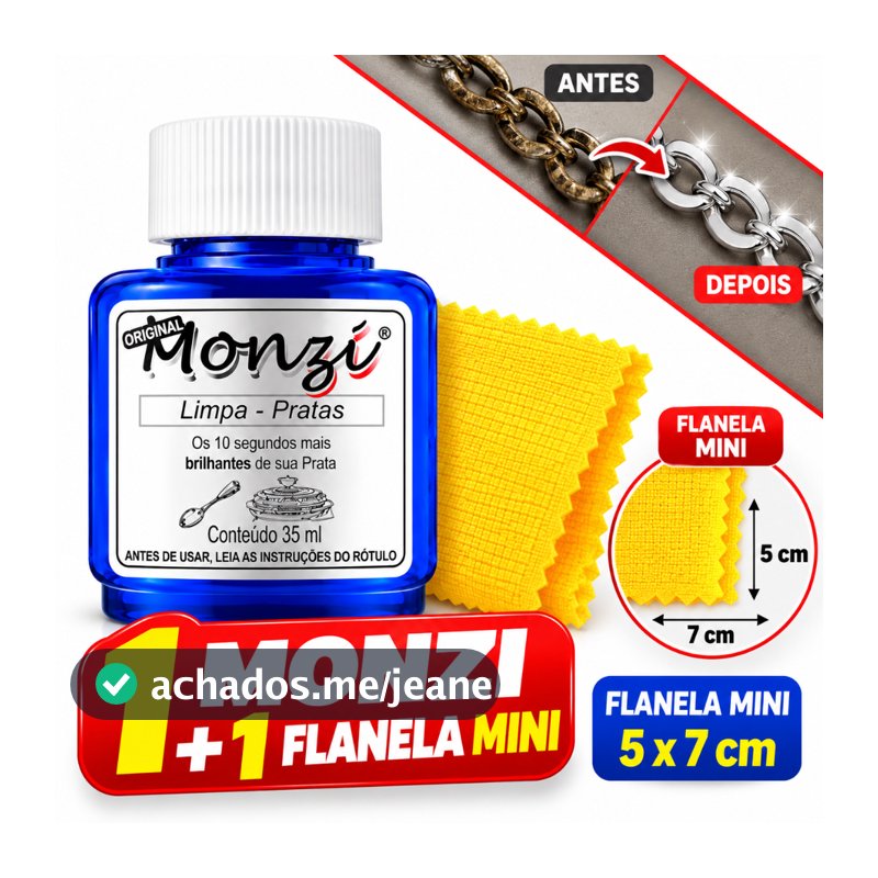 Limpa Prata Monzi Original Frasco 35ml + 1 Mini Flanela Polidora - Limpa Prata e Flanela Mágica
