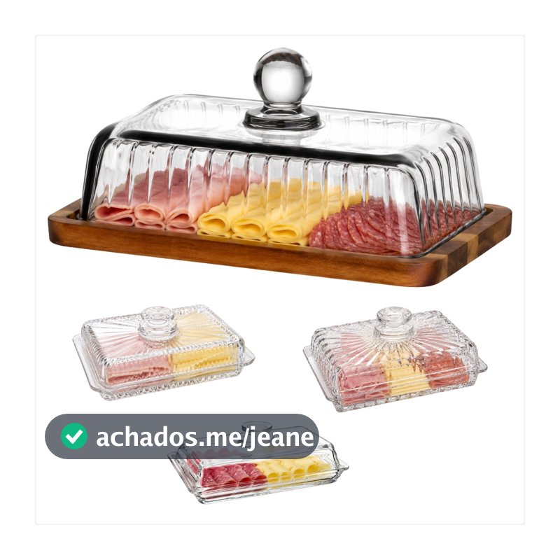 Porta Frios Transparente 20cm Em Vidro Para Queijos Frios Embutidos E Mesa Organizada