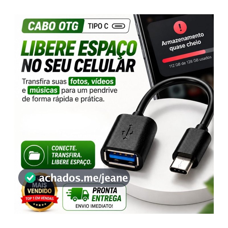 Cabo Adaptador OTG Tipo C USB 3.0 Para Celular Tablet Pendrive Teclado  Mouse Transferência de Dados
