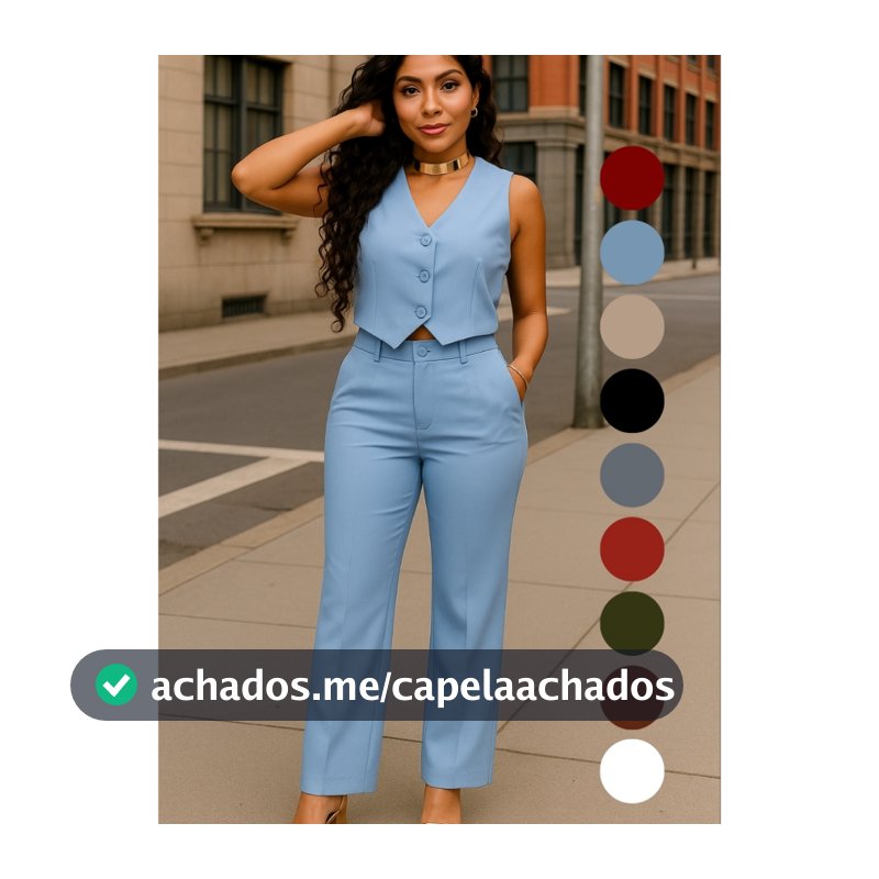 Conjunto Alfaiataria Feminino Calça Pantalona e Colete para Trabalhar Social Moda Elegante