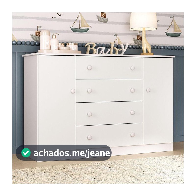Cômoda Infantil Para Bebê 125cm 2 Portas e 4 Gavetas Encanto Multimóveis MP4450