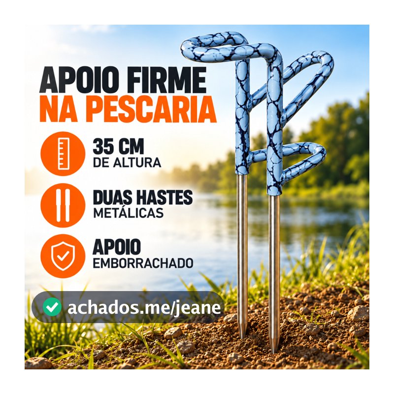 Suporte Vara Pesca 35cm Emborrachado Apoio Pesqueiro Barranco Haste Metálica Fixação no Solo