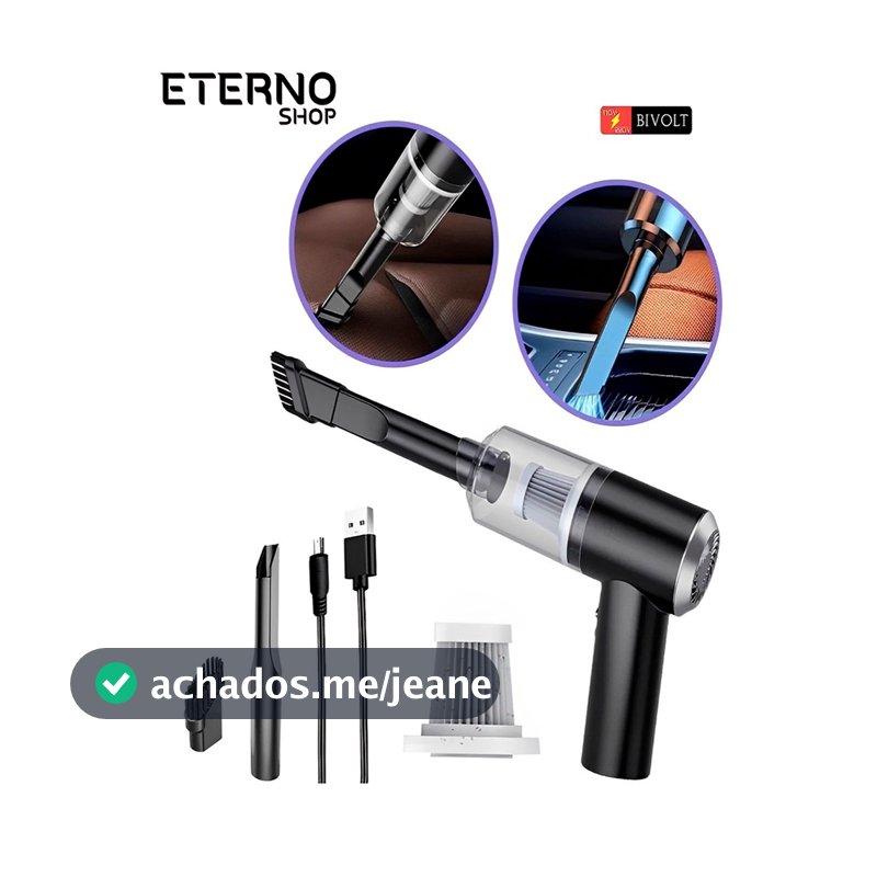 Mini Aspirador de Pó Portátil USB Recarregável 120W para Carro e Casa com Acessórios