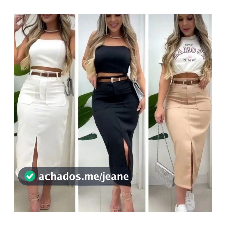 Saia Midi Alfaiataria Com Bolso Frontal Moda evangélica Estilosa festa