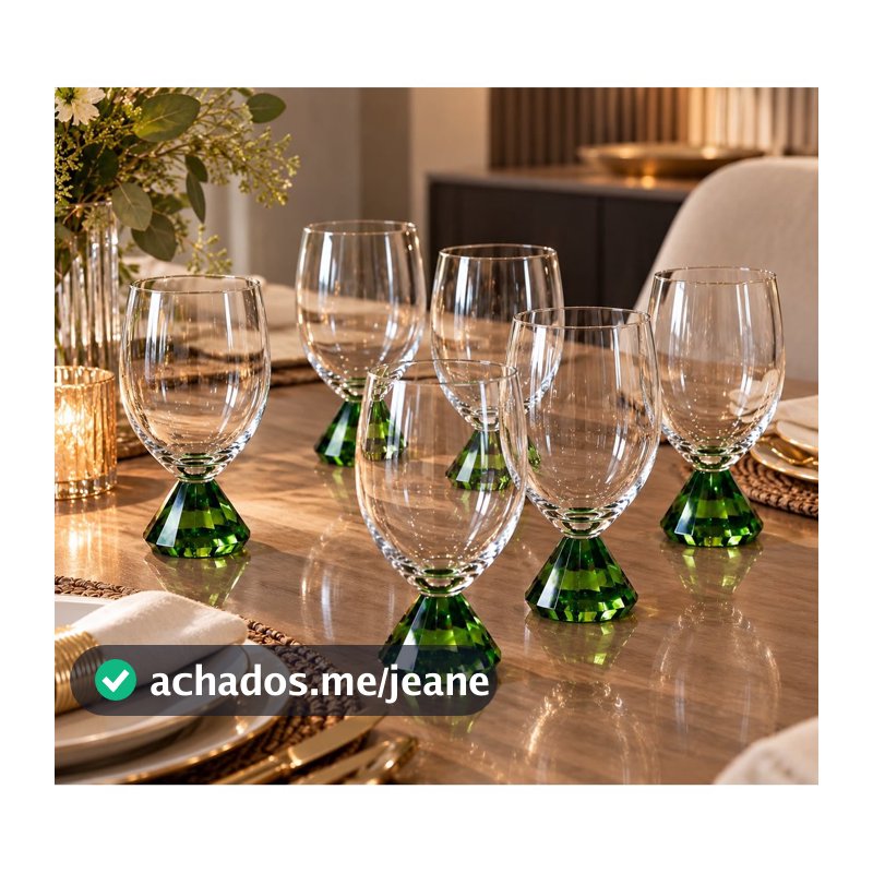 Kit 6 Taças de Cristal Luxo com Base Diamante 480ml Verde 27606 - Vencedor