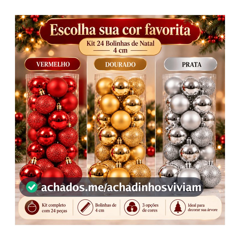 Kit 72 Bolas de Natal Medias 4cm Vermelho  Dourado Prata  Enfeites Natalinos Bolinhas de Natal