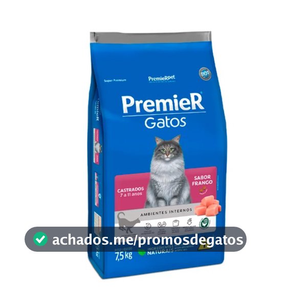 Ração Premier Ambientes Internos Gatos Adultos Castrados 7 A 11 Anos Frango 7,5kg