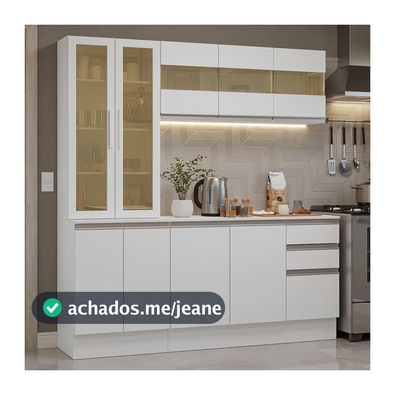Armário de Cozinha Compacta 100% MDF 180 cm Branco Smart Madesa 03