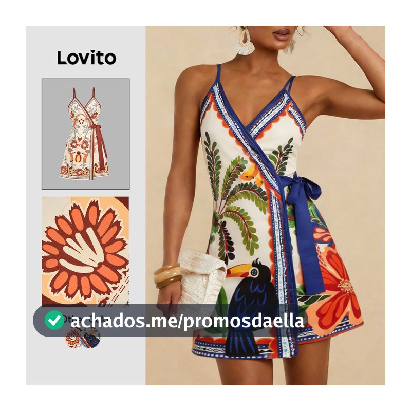 Lovito Férias Vestido com Cinto Praia Floral Curto Primavera/verão para Mulheres LBL32241