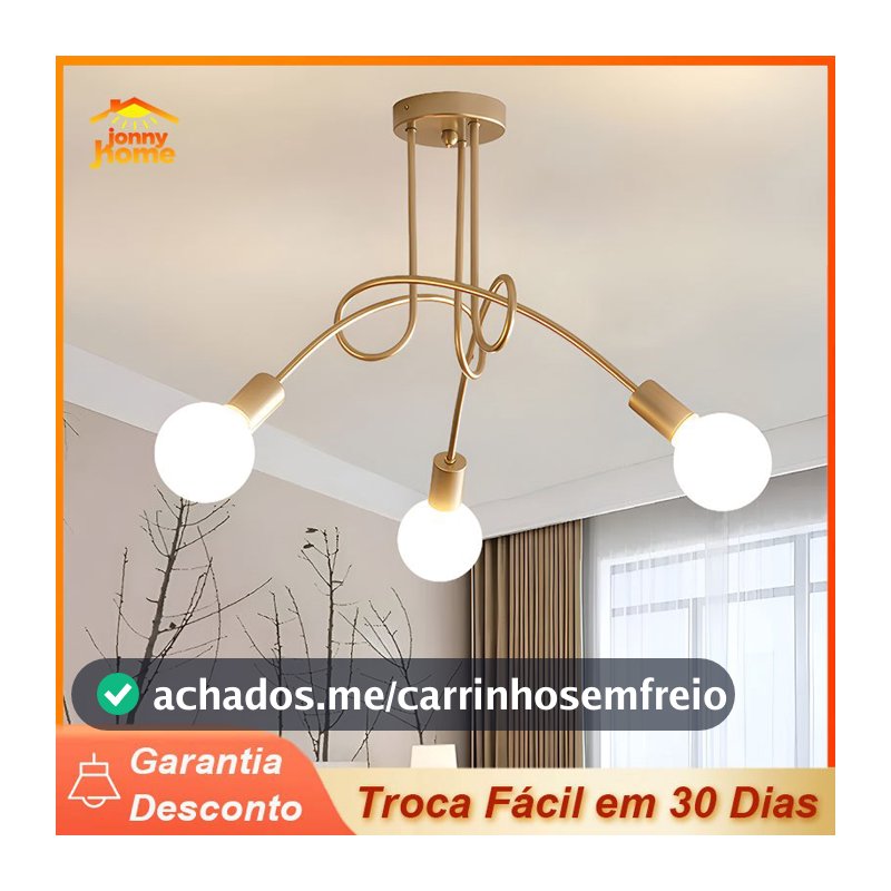 Luminária De Teto Lustre Moderno Sala De Jantar Dourado 3 Lâmpadas Criativo Iluminação 110/220v