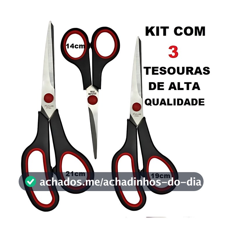 Kit 3 Tesouras Profissionais Multiuso Costura Artesanato Domestico
