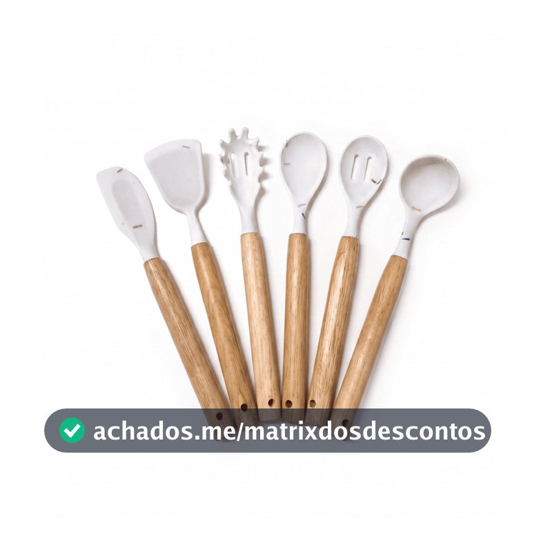 Kit Mini Utensilio De Cozinha Silicone Cabo Madeira 6 Peças