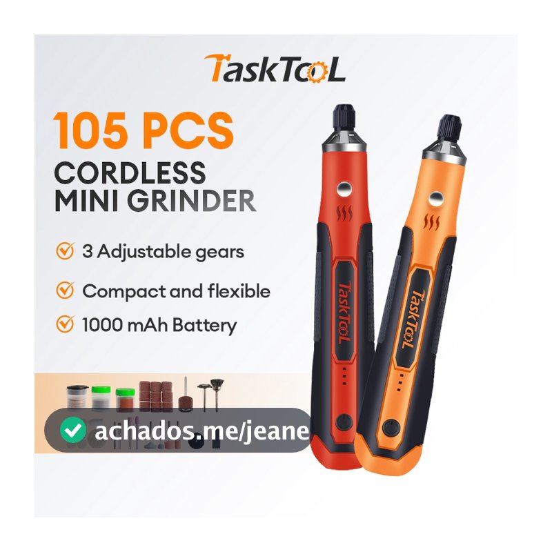 TaskTooL Conjunto de Mini Retífica Recarregável Ferramenta Rotativa com 105 Acessórios para Uso Versátil