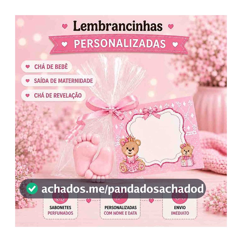 50 Sabonetes Personalizados com Mini Pezinhos para Chá de Bebê - Ursinha Princesa 25 pares