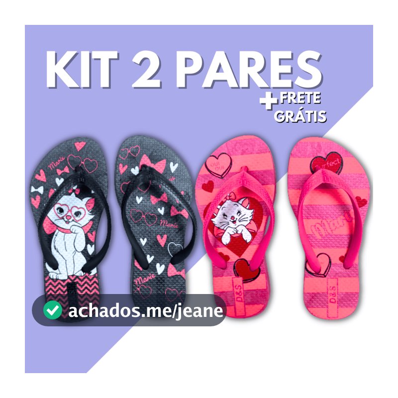 Kit 2 Pares Chinelo Sandalia Feminino Infantil Slim Calçado Criança Chinela Menina Kids Confortável Macio Leve Promoção