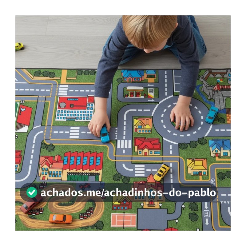 Tapete Atividades Infantil Pista Corrida Carrinho 200x100cm Grande Quarto Menino Carros Caminhao