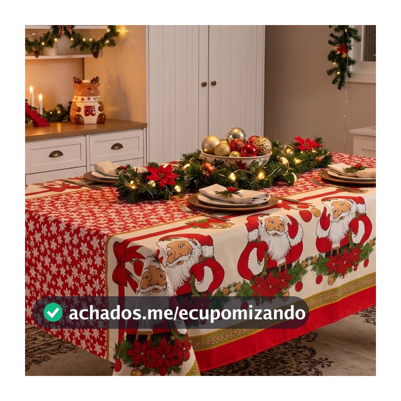 Toalha De Mesa Natal Retangular 8 Lugares 145x295cm Poliéster