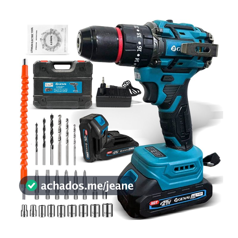 Brushless 3/8" Parafusadeira Furadeira Impacto com acessórios 21V 02 Baterias + Maleta