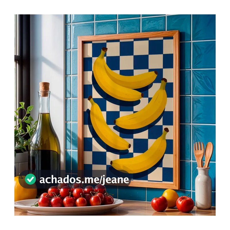 Quadro Decorativo cozinha Bananas Arte Pop Moderna Fundo Quadriculado