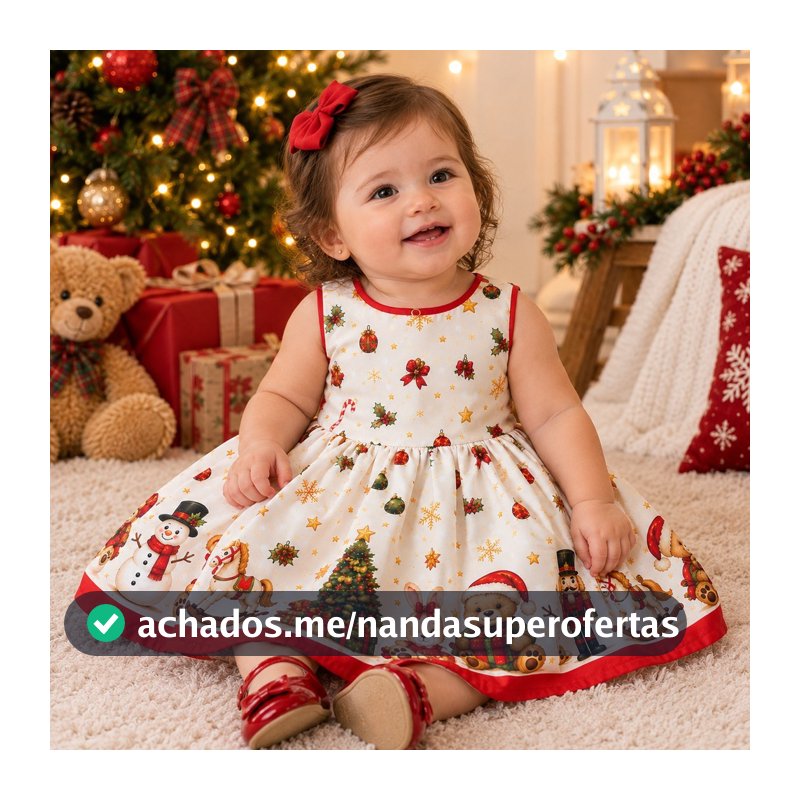 Vestido Para Bebê Menina Estampado Natalino Ursinhos