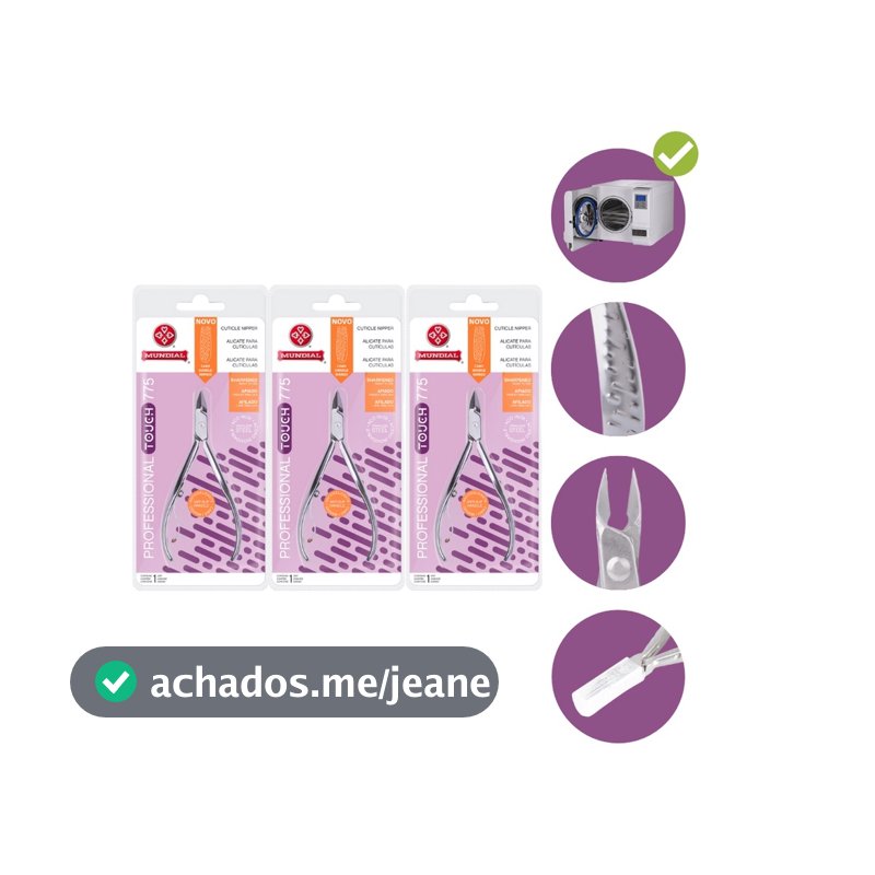 Kit 3 Alicates Cutícula 775 Profissional Manicures Mundial Aço Inox