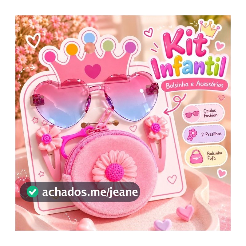Kit Infantil Dia das Crianças Presente Menina Óculos de Coração Bolsinha Presilhas de Cabelo Acessórios Femininos